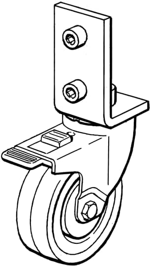 JSM D9-K Castor wheel with locking brake, 75/97, with bracket
