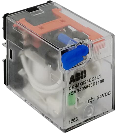 CR-MX024DC4LT Pluggable interface relay 4c/o, A1-A2=24VDC, 250V/5A, LED, test button