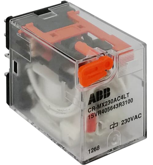 CR-MX024AC4LT Pluggable interface relay 4c/o, A1-A2=24VAC, 250V/5A, LED, test button